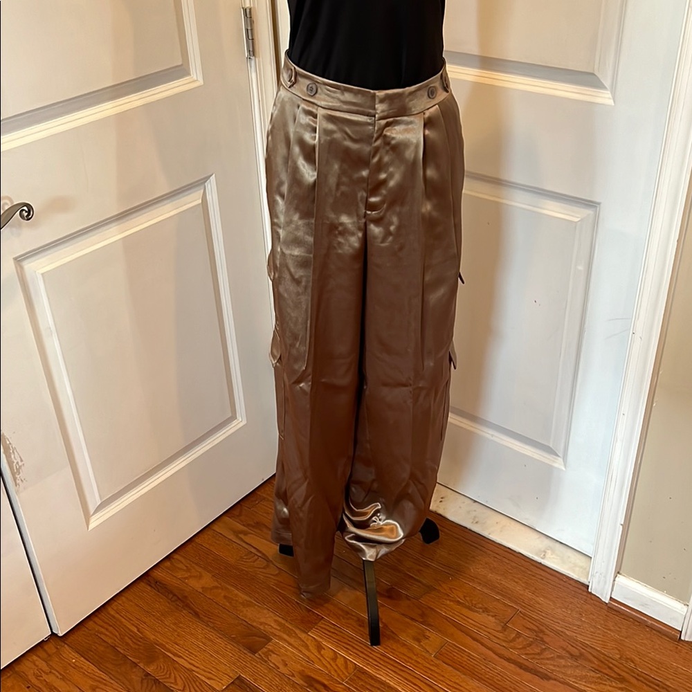 Elegant Satin Tan Pants cargo style